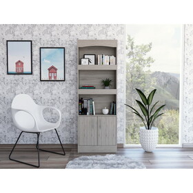 Simma Bookcase, Metal Hardware, Three Shelves, Double Door Cabinet -Light Gray B07091982