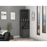 Syrah Corner Bar Cabinet, Eight Bottle Cubbies, Double Door, Two Open Shelves -Smokey Oak B07091986