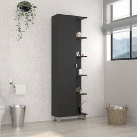 Urano Mirror Linen Cabinet, Four Interior Shelves, Five External Shelves -Black B07091988