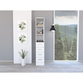 Vanguard Linen Cabinet, Three Shelves, Four Drawers -White B07091995