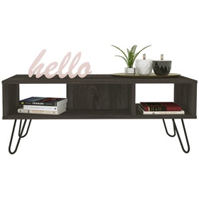 Vassel Coffee Table, Hairpin Legs, Two Shelves -Espresso B07091996
