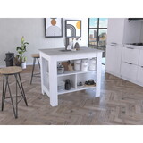 Cala Kitchen Island, Four Legs, Three Shelves -White / Ibiza Marble B07092009
