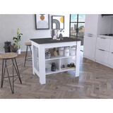 Cala Kitchen Island, Four Legs, Three Shelves -White / Onyx B07092011