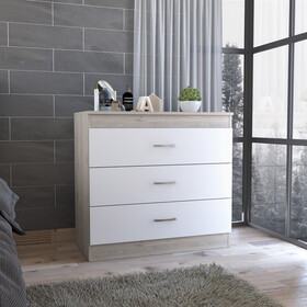 Melia Three Drawer Dresser, Superior Top, Metal Hardware -Light Gray / White B07092096