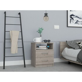 Napoles Nightstand, Superior Top, Two Drawers, One Shelf -Light Gray B07092101
