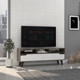 Oslo TV Stand for TV&#180;s up 51", Two Drawers, Four Legs, Three Open Shelves -Dark Brown / White B07092107