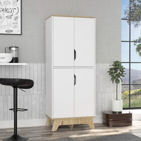 Pamplona Double Kitchen Pantry, Double Door, Four Legs, Four Shelves -Light Oak / White B07092109