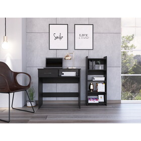 Vizcaya Home Office Set, Single Drawer, Keyboard Tray,Bookcase -Black B07092121
