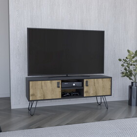 Huna Hairpin Legs TV Stand, Dual-Tone with 2 Doors and Open Shelves