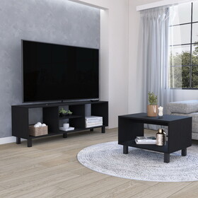 Eclipse Living Room Duo Set with TV Stand and Coffee Table with Steel Accents