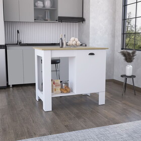 Atenea Kitchen Island, Single Door Cabinet, Shelf White / Macadamia B070P214570