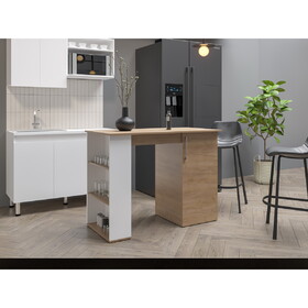 Allen 47" Wide Kitchen Island One Cabinet and Five Shelves, Bar Table, Dinning Table. Pub Table White- Natural Oak B070P286429