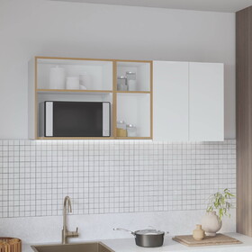 Corinto 59" Wide Two - Door Wall Cabinet with Four Shelves, Drying Rack Dish for Kitchen, Garage, Laundry Room White - Natural Oak B070P286437