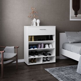 Alpine Shoe Rack, 3-Tier, One Drawer, Five Shelves, Shoe Storage, White B070P337080