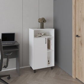 Bryce Base Cabinet, Compact Organizer, with One Door, Open Shelves and Top Display Space, White B070P337109