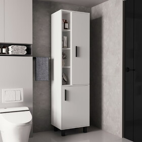 Stanton Tall Storage Cabinet with Two Doors and Three Open Shelves, White B070P337111