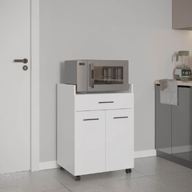 Glover Kitchen Cart with Casters, Open Shelves, Drawer and Cabinet Storage, Mobile Kitchen Island, White B070P337112