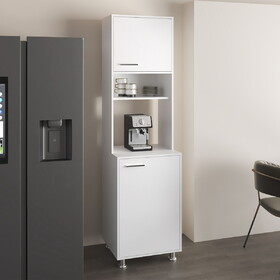 Antares Kitchen Pantry Cabinet with Two Doors, Open Middle Shelf and Upper Storage, White B070P337113