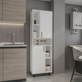 Bryce Pantry Cabinet with Two Doors and Multiple Storage Compartments, White B070P337114