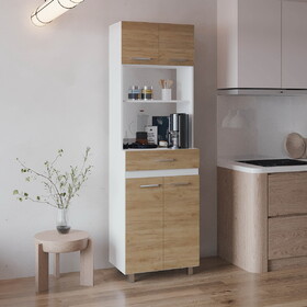 Sicilia Pantry Cabinet Freestanding Kitchen Storage Unit for Food, Dishes, or Appliances, White/ Natural Oak B070P337132