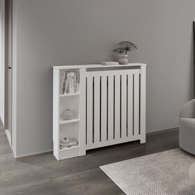 Radiator Cover Cabinet Joseph with Slatted Frame and 3 Shelves, Decorative Heater Cover, Modern Furniture Accent, White B070P337155