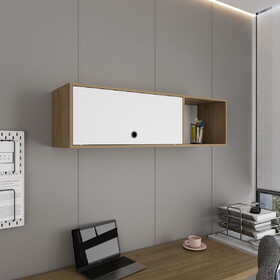 Sahara 47" Wide One - Door Wall Cabinet with Three Shelves and Pull Up Door for Home Office, Living Room, Kitchen, Garage White and Natural Oak B070P337156