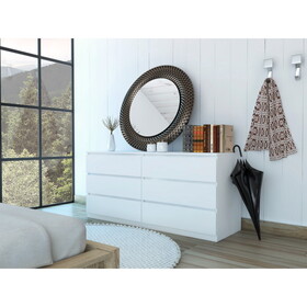 Asteria 6 Drawer Double Dresser, Metal Handles -White B070S00005
