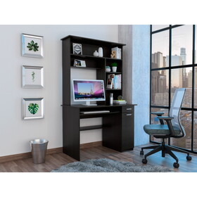 Compu 180 Hutch Desk, Multiple Shelves, Keyboard Tray, CPU anel, One Drawer -Black B070S00006