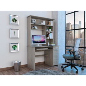 Compu 180 Hutch Desk, Multiple Shelves, Keyboard Tray, CPU anel, One Drawer -Light Gray B070S00007