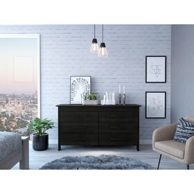 Hms 6 Drawer Double Dresser, Four Legs, Superior Top -Black B070S00011