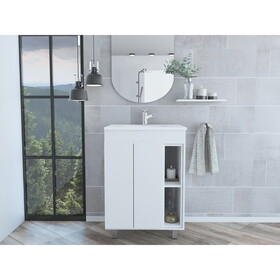 24" Meka Vanity, Two External Shelves, Double Door Cabinet -White
