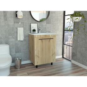 Khari 24" Floor Cabinet, Double Door, Two Shelves -Light Oak B070S00050
