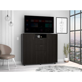Letna Double Door Cabinet Dresser, Two Drawers, Four Interior Shelves, Three Cabinets with Door, Rod -Black B070S00052