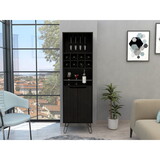 Manhattan L Bar Cabinet, Eight Built-in Wine Rack, Two Cabinets with Single Door -Black B070S00055