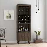 Oslo Bar Cabinet, Twelve Built-in Wine Rack, Double Door Cabinet, Two Shelves -Dark Walnut B070S00066