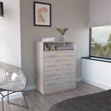 Peru L Four Drawer Dresser, Superior Top, One Open Shelf -Light Gray / White B070S00068