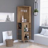 Salem Corner Bar Cabinet, Two External Shelves, Two Drawers, Four Wine Compartments -Pine / Matt Gray B070S00073