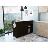 Kitchen Island Cart Victoria, Four Interior Shelves, Six Carters, One Drawer, Double Door Cabinet -Black B070S00087