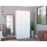Austral 3 Door Armoire with Drawers, Shelves, and Hanging Rod -White B070S00023