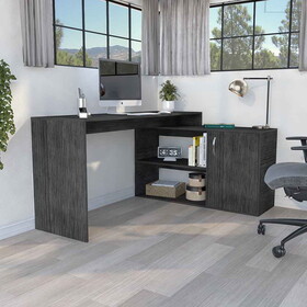 Axis Modern L-Shaped Computer Desk with Open & Closed Storage -Smokey Oak