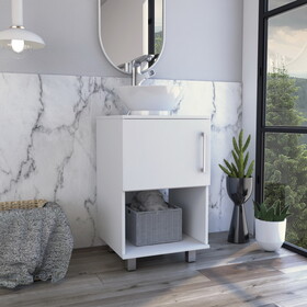 Gouda 18" Single Bathroom Vanity, One Open Shelf, Single Door Cabinet -White