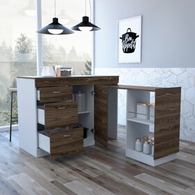 Grecia Kitchen Base Cabinet, Three Drawers, Two Internal Shelves -White / Dark Walnut B070S00126
