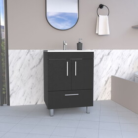 Velloc Single Bathroom Vanity, Double Door Cabinet, One Drawer -Black