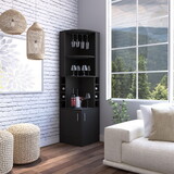 Kava Being Corner Bar Cabinet, Glass Rack, Double Door Cabinet, Eight Built-in Wine Rack-Black B070S00165