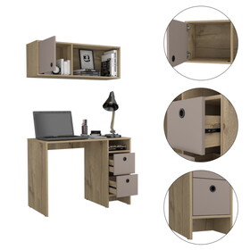 Khali Office Set, Two Shelves, Two Drawers, Wall Cabinet, Single Door Cabinet, -Light Oak / Taupe B070S00185
