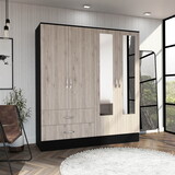 Bolton 160 Armoire, Six Shelves, Two Double Door Cabinets, Two Mirrors, Two Drawers, Rod Black / Light Gray B070S00199