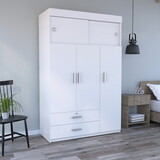 Chile Armoire, Rod, Three Door Cabinet, Two Drawers, Two Superior Adjustable Shelves, Metal Hardware- White B070S00200