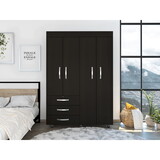 Denver Mobile Armoire, with hanging Rods, Double Door Cabinet, Three Drawers, Two Shelves Black B070S00201