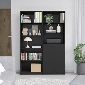 Layton 2 Piece Home Bookcase set, 49" Wide with 8 Shelves and Double Door Cabinet, Living Room Set Black