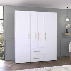 Bariloche Wardrobe, Multi-Section Storage with Hanging Rods, Shelves, and 2 Drawers